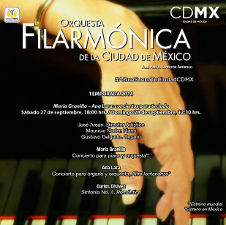 Mauricio Nader, solista invitado de la Orquesta Filarmonica de la Ciudad de Mexico, interpretando el Concierto para piano y orquesta, de la compositora Maria Granillo, septiembre 2014